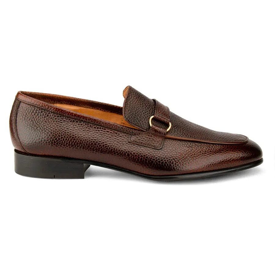 Brown Grain Buckle Loafers
