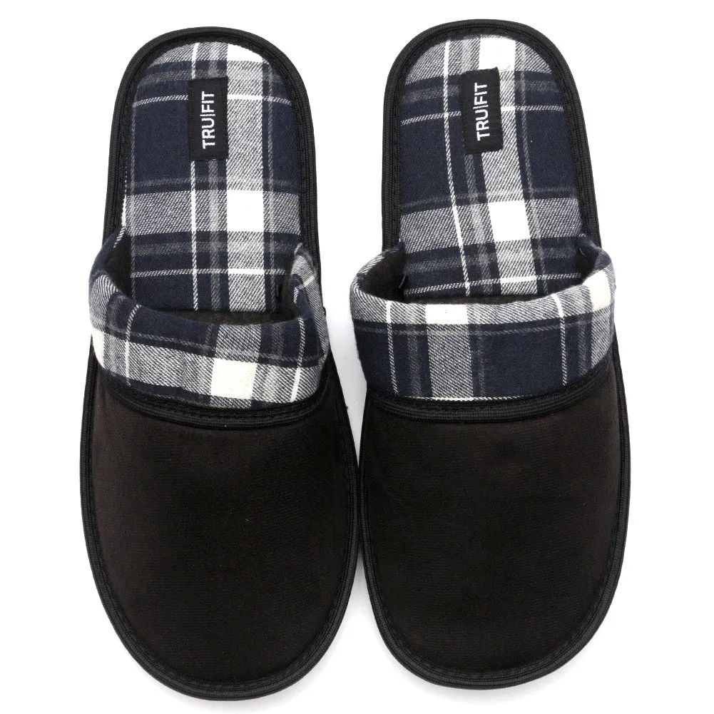 Mens Plaid Slippers Slip On Fleece Lined Indoor Comfortable Micro Suede Shoes