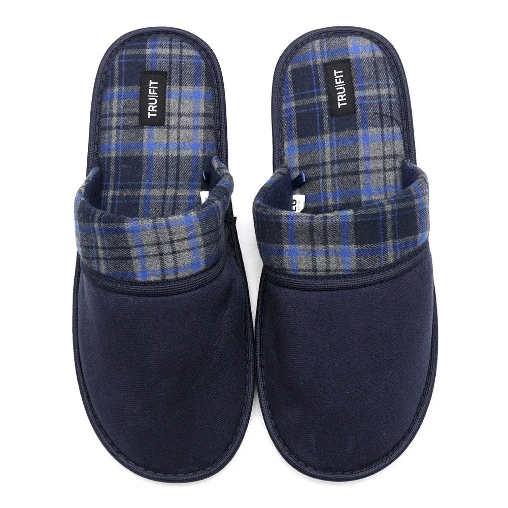 Mens Plaid Slippers Slip On Fleece Lined Indoor Comfortable Micro Suede Shoes
