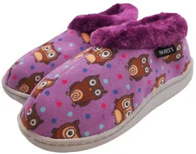 Norty Girls 11-3 Purple Owl Fleece Slipper 17352
