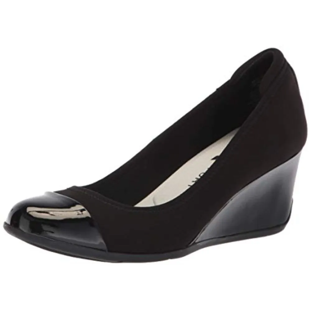 Taite2 Black Fabric Anne Klein Wedge Pumps