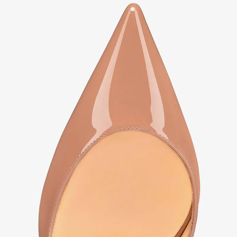 Unique Beige Patent Leather Pumps 80mm