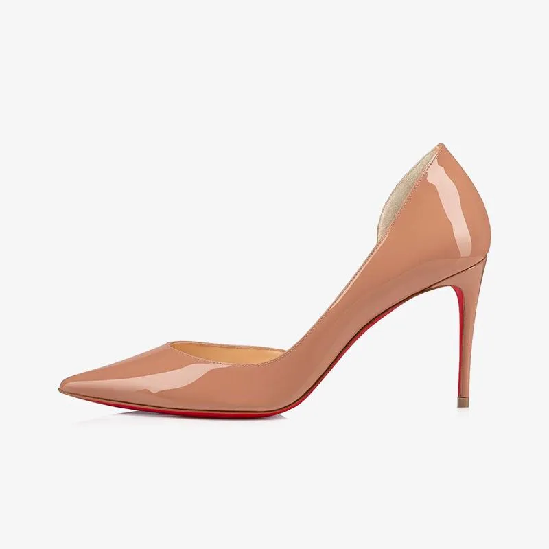 Unique Beige Patent Leather Pumps 80mm
