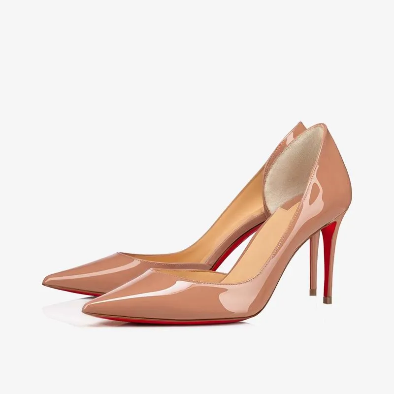 Unique Beige Patent Leather Pumps 80mm